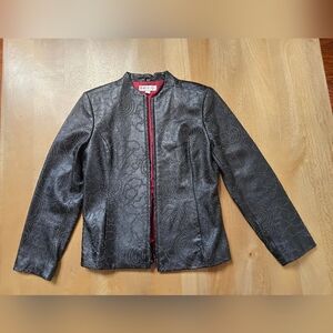 Katherine Kelly Genuine Lambskin Leather Jacket - Stitched Paisley Detail Medium